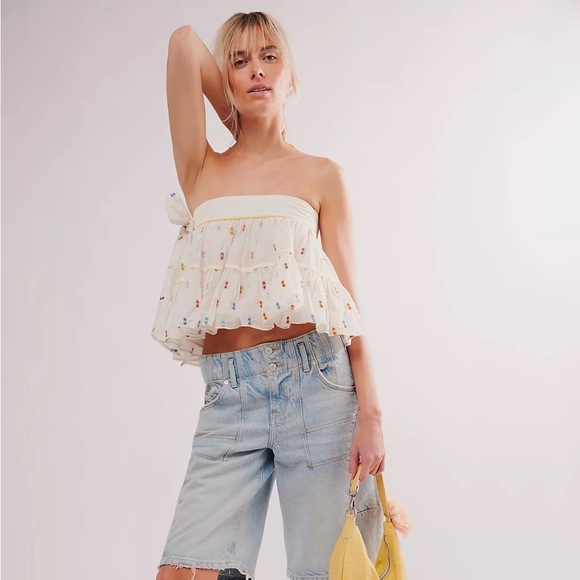Free People Tie A Bow Top- Strapless Cropped Top- Small - Picture 2 of 12